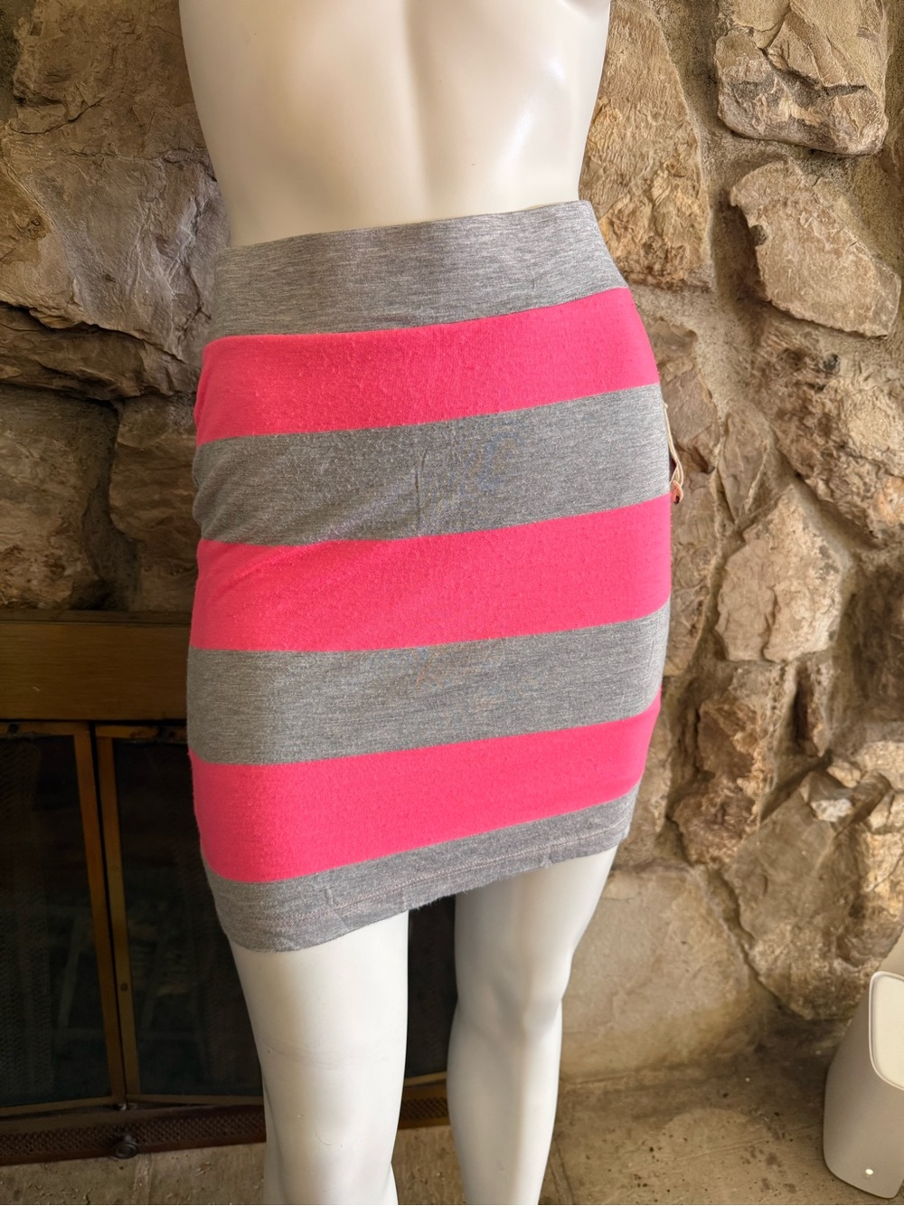 Nautica Gray and Hot Pink Striped Knit Mini Skirt